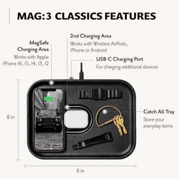 COURANT MAG:3 Classics Charger and Tray - Italian Leather, Multi-Device Charger Compatible with MagSafe iPhones 16, 15, 14, 13, 12 or Wireless AirPod Cases (Black)