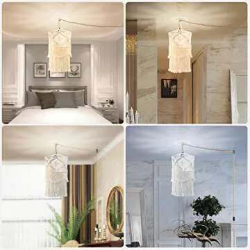 Boho Plug in Pendant Light, 15FT Hanging Lights with Plug in Cord, Pendant Lights with Handmade Macrame Lamp Shade, Hemp Rope Cord and On/Off Switch, Hanging Lamp for Boho Bedroom Decor Living Room