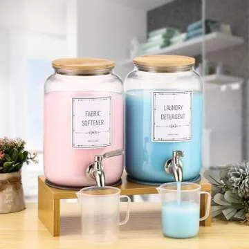 Glass Laundry Detergent Dispenser, Laundry Liquid Dispenser With Stainless-Steel Tap, 0.9 Gallon Liquid Fabric Softener Dispenser. Glass Jars Laundry Containers for Laundry Room Organization & Storage