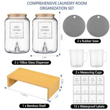 Glass Laundry Detergent Dispenser, Laundry Liquid Dispenser With Stainless-Steel Tap, 0.9 Gallon Liquid Fabric Softener Dispenser. Glass Jars Laundry Containers for Laundry Room Organization & Storage