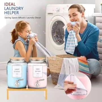 Glass Laundry Detergent Dispenser, Laundry Liquid Dispenser With Stainless-Steel Tap, 0.9 Gallon Liquid Fabric Softener Dispenser. Glass Jars Laundry Containers for Laundry Room Organization & Storage