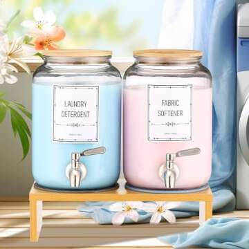 Glass Laundry Detergent Dispenser, Laundry Liquid Dispenser With Stainless-Steel Tap, 0.9 Gallon Liquid Fabric Softener Dispenser. Glass Jars Laundry Containers for Laundry Room Organization & Storage