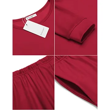 Ekouaer Women's Pajama Sets Casual 2Pcs Sleepwear Long Sleeve Pullover Tops Long Joggers Pants with Pockets Wine Red