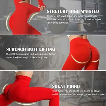 Women Scrunch Butt Lifting Leggings Seamless High Waisted Workout Yoga Pants Gym Booty Tights (Scrunch Butt Red, Large)