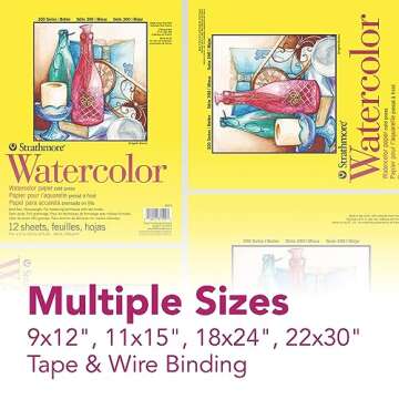 Strathmore 300 Series Watercolor Paper Pad, Tape Bound, 18x24 inches, 12 Sheets (140lb/300g) - Artist Paper for Adults and Students - Watercolors, Mixed Media, Markers and Art Journaling