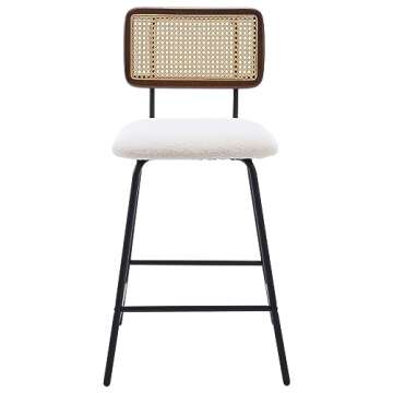 ZH4YOU Rattan Counter Height Bar Stools, 26'' Modern Boucle Counter Stools with Cane Back, Wicker Counter Stools for Kitchen/Home Bar/Restaurant, Set of 2, White Sherpa