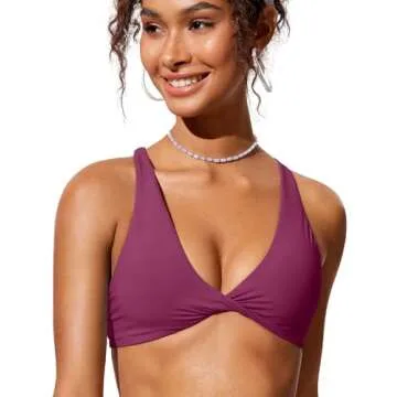 CRZ YOGA Womens V Neck Bikini Tops Twist Front Bathing Suit Criss Cross Back Swimsuit Padded Fuchsia Small