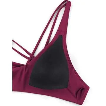 CRZ YOGA Womens V Neck Bikini Tops Twist Front Bathing Suit Criss Cross Back Swimsuit Padded Fuchsia Small