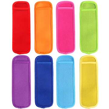 JANYUN 24 Pack Reusable Popsicle Bags Ice Pop Sleeves Antifreezing Sleeves, 8 Colors