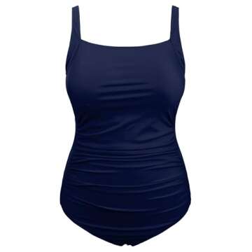 Hilor Women's One Piece Swimsuit - Stylish Vintage Tummy Control Bathing Suit in Navy