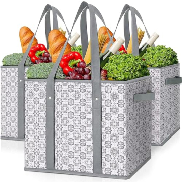 WISELIFE Reusable Grocery Bags [3 Pack],Large Grocery Tote Bag Water Resistant Shopping Bags Foldabl...