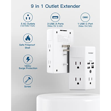 Surge Protector with 5 Outlets & 4 USB Ports