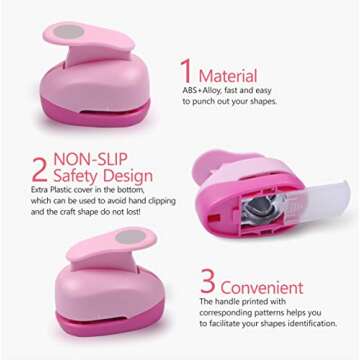 BearBoss 5 Pcs Craft Hole Punch, Handmade Scrapbook Paper Puncher, Different Size of Scrapbooking Punches Crafting Designs for Office Supplies, Card Making, DIY Albums Photos, Pink Color (Circle)