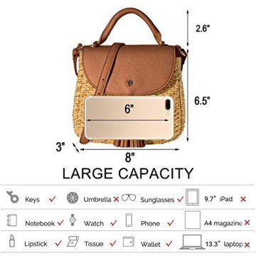 The Lovely Tote Co. Women's Straw Crossbody Bag Woven Cross Body Bag Shoulder Top Handle Satchel, Brown