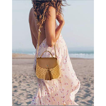 The Lovely Tote Co. Women's Straw Crossbody Bag Woven Cross Body Bag Shoulder Top Handle Satchel, Brown