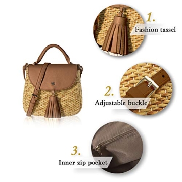 The Lovely Tote Co. Women's Straw Crossbody Bag Woven Cross Body Bag Shoulder Top Handle Satchel, Brown