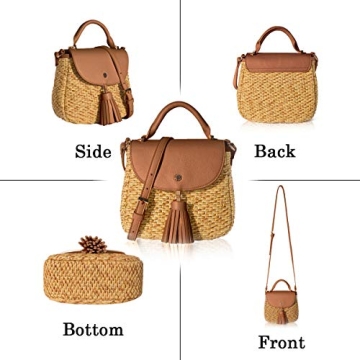 The Lovely Tote Co. Women's Straw Crossbody Bag Woven Cross Body Bag Shoulder Top Handle Satchel, Brown
