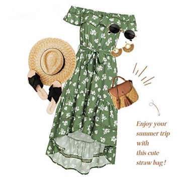 The Lovely Tote Co. Women's Straw Crossbody Bag Woven Cross Body Bag Shoulder Top Handle Satchel, Brown