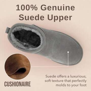 CUSHIONAIRE Hippy Women’s Platform Ankle Boots – Genuine Suede, Faux Fur Lining, Cozy Winter Sli...