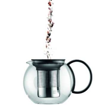 Bodum 34oz Assam Glass Tea Press with Stainless Steel Filter, Black Plastic Lid