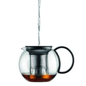 Bodum 34oz Assam Glass Tea Press with Stainless Steel Filter, Black Plastic Lid