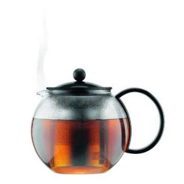 Bodum 34oz Assam Glass Tea Press with Stainless Steel Filter, Black Plastic Lid