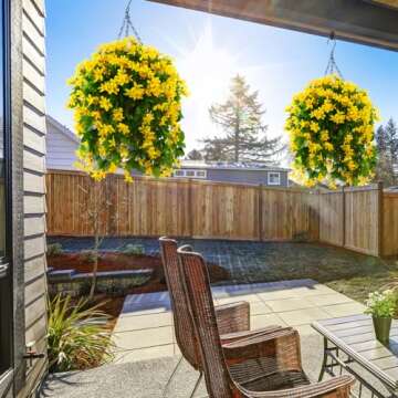 INQCMY Artificial Hanging Flowers in Basket for Patio Garden Decoration,Faux Silk Violet in Planter ...