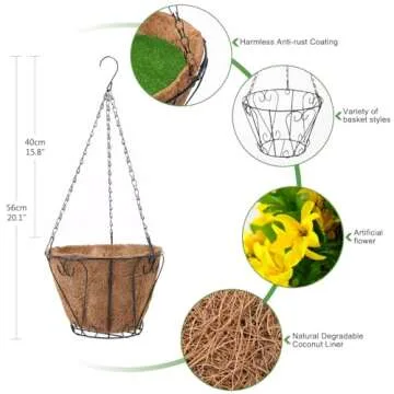 INQCMY Artificial Hanging Flowers in Basket for Patio Garden Decoration,Faux Silk Violet in Planter UV Resistant Realistic for Outside Home Porch Balcony Yard Decor(Yellow)