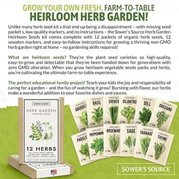 SOWER'S SOURCE Herb Seeds For Planting - 12 Non-GMO Herb Garden Seeds for Planting Herbs: Basil Seed...