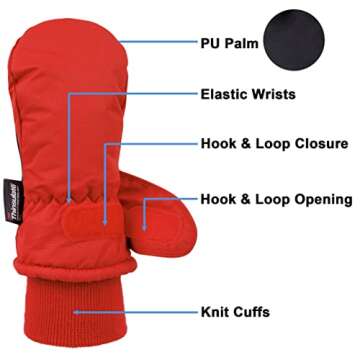 SimpliKids Boys' Snow Gloves Insulation Waterproof Kids Winter Mittens,Toddler,Red