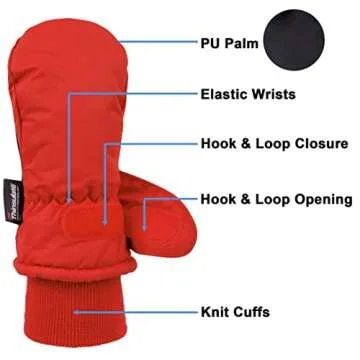 SimpliKids Boys' Snow Gloves Insulation Waterproof Kids Winter Mittens,Toddler,Red