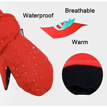 SimpliKids Boys' Snow Gloves Insulation Waterproof Kids Winter Mittens,Toddler,Red