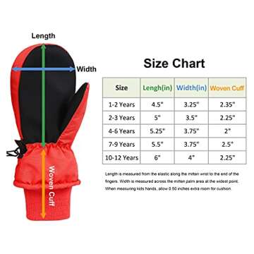 SimpliKids Boys' Snow Gloves Insulation Waterproof Kids Winter Mittens,Toddler,Red
