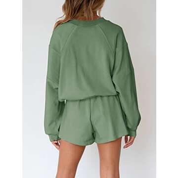 MEROKEETY Women's 2025 Fall Oversized Batwing Sleeve Lounge Sets Casual Top and Shorts 2 Piece Outfits Sweatsuit Green