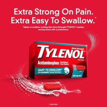 Tylenol Extra Strength Easy to Swallow Acetaminophen, Pain Reliever & Fever Reducer Coated Caplets f...