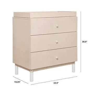 Babyletto Gelato 3-Drawer Changer Dresser with Removable Changing Tray in Washed Natural and White, Greenguard Gold Certified