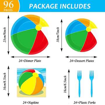 96 Pcs Beach Ball Party Supplies Set for Summer Celebrations