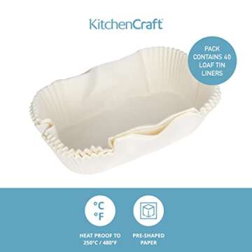KitchenCraft Loaf Tin Liners - Non-Stick, Pack of 40, Perfect for Baking