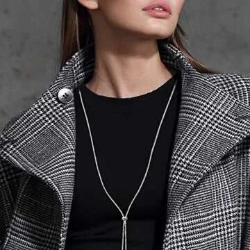 NTLX Y Necklace for Women - Long Gold Necklace – Rhinestone Necklace - Simple and Elegant – Adjustable Slider – Great Gift (Silver)