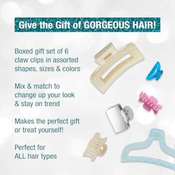 Scunci by Conair 6pk Claw Clip - Gift Sets - hair accessories for girls and women - for all hair types - teen girl gifts trendy - Assorted Pastel