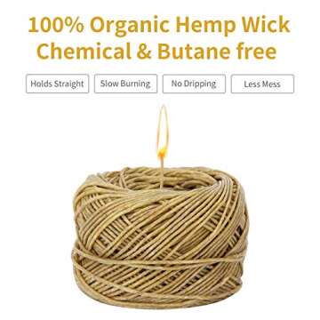 CHEFBEE 200 FT Organic Hemp Wick, Well Coated Natural Beeswax for Hemp Wick Lighter or Candle Making, Slow Burn, No Dripping, Standard Size(1.1mm)