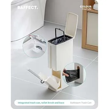 Baffect 2 Liter White Slim Bathroom Trash Can with Lid and Toilet Brush Holder