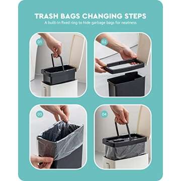 Baffect 2 Liter White Slim Bathroom Trash Can with Lid and Toilet Brush Holder