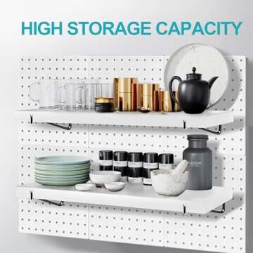 Pegboard Shelves, 4 Pack Pegboard Shelf Brackets with Metal Pegboard Hooks, Heavy Duty Peg Board Shelf Pegboard Book Shelf, Pegboard Accessories for Craft Room, Office, Garage