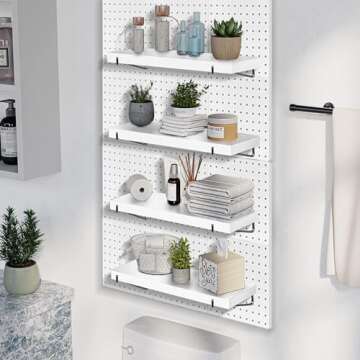 Pegboard Shelves, 4 Pack Pegboard Shelf Brackets with Metal Pegboard Hooks, Heavy Duty Peg Board Shelf Pegboard Book Shelf, Pegboard Accessories for Craft Room, Office, Garage