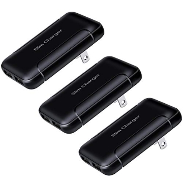 USB Wall Charger Flat, OKRAY 3-Pack 5v/3a Dual USB Charger with Foldable Plug, Extra-Slim 2 USB-A Po...