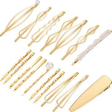 Yaomiao 17 Pieces Gold Hair Pins Set Geometric Bobby Pin Barrettes Metal Gold Decorative Styling Jew...
