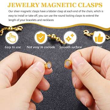 10 Pieces Locking Magnetic Jewelry Clasps Round Magnetic Lobster Clasps Locking Closures Bracelet Necklace Clasps Extender for Jewelry Bracelet Necklace Making, 0.3 Inch (Gold)