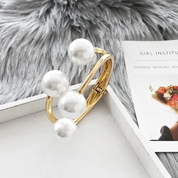 Caiyao Unique Gold Pearl Cuff Bracelet for Women
