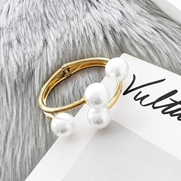 Caiyao Unique Gold Pearl Cuff Bracelet for Women